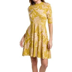 Ted Baker Monniey Jacquard Knit Skater Dress in Yellow sz 3 (US 8)
